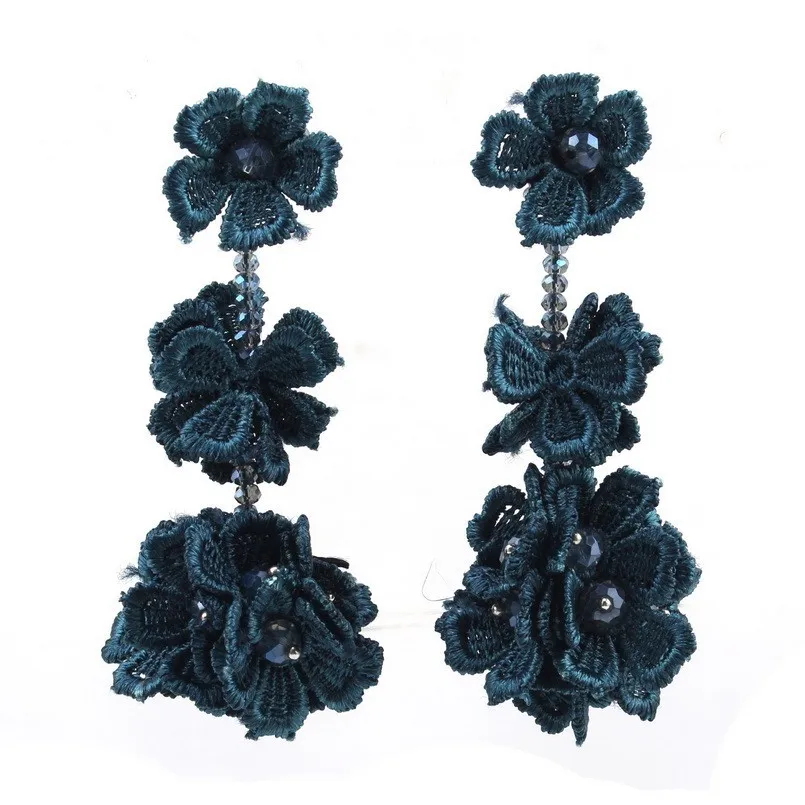 

Crystal Bead Long Flower Pendant Drop Dangle Earrings for Women Florate Brand Lace Crochet Handmade Party Statement Earrings New