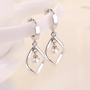 

Trendy Elegant SliverColor S925 Created Big Long Earrings String Statement Drop Earrings Pearl for Wedding Party Gift Bizuteria