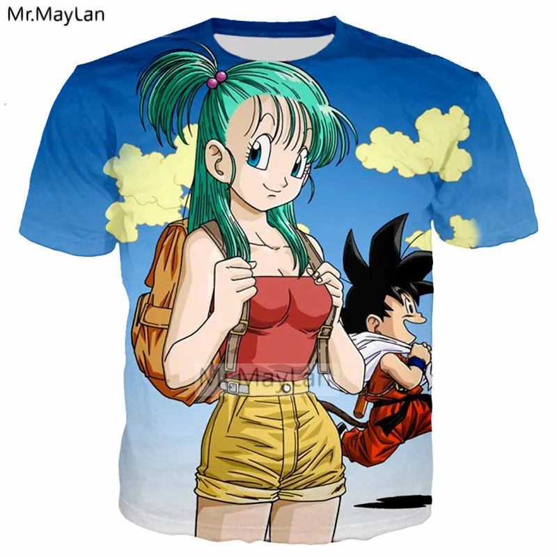 

Japan Anime Dragon Ball Z 3D Print Cute Bulma Tshirt Men/women Casual Kawaii T-shirt Girls 2019 Summer Blue T shirt Tees Clothes