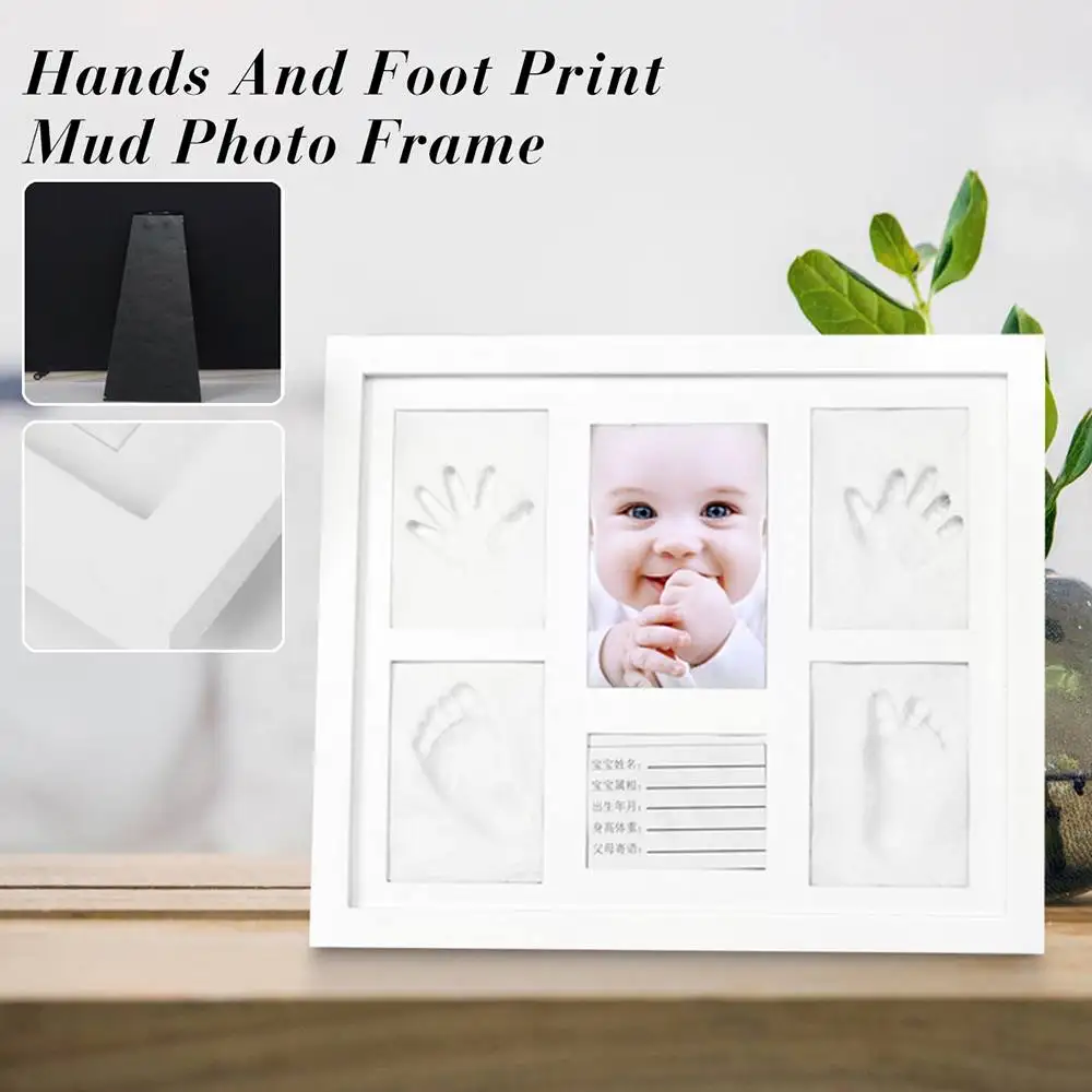 

Tri-Fold Solid Wood Cover Photo Frame Handprint Mud Suit Baby Infrant DIY Cute Photo Frame Baby Footprint Foot or Hand Print Set