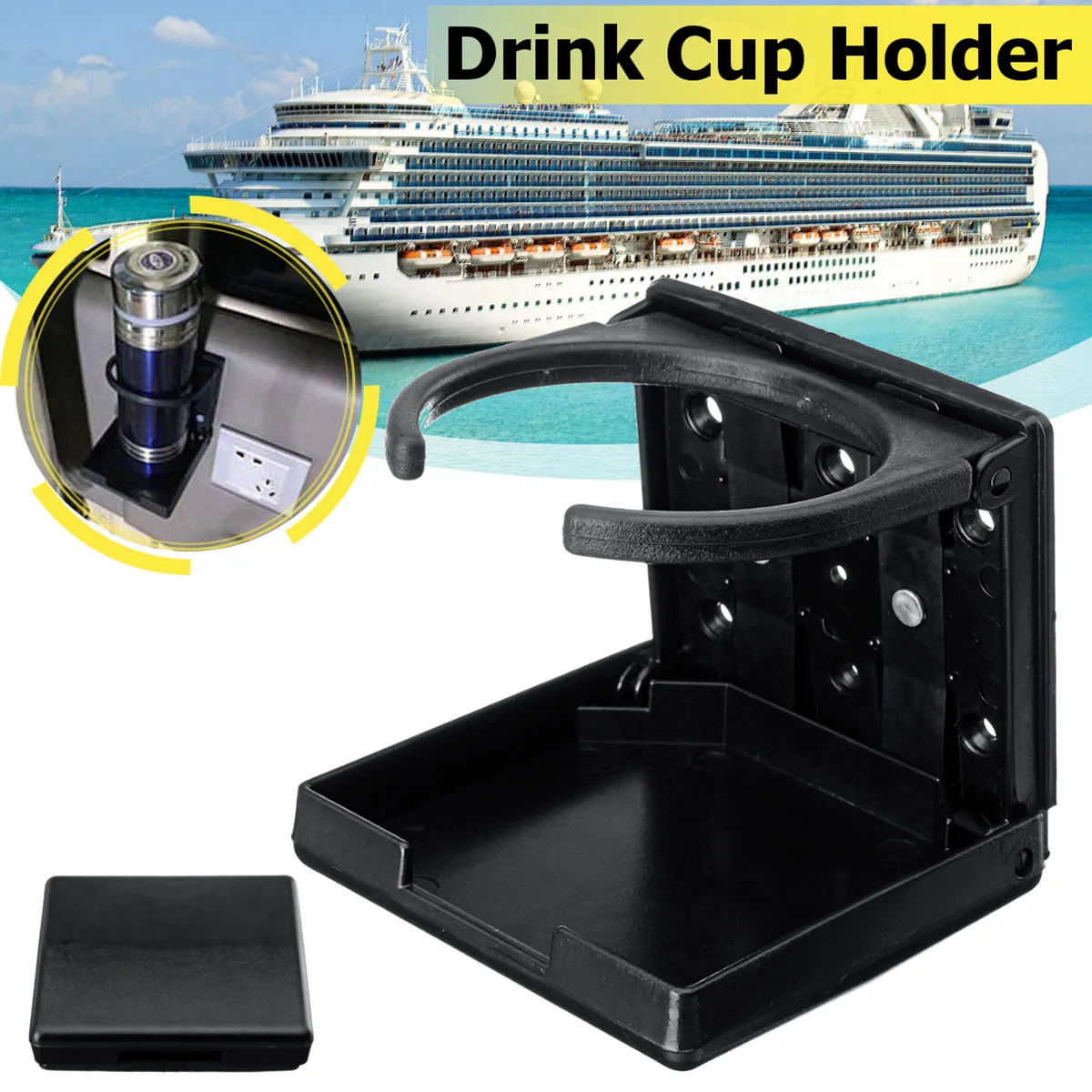Universal Folding Heavy Black Drink Cup Holder For Boat for Marine for