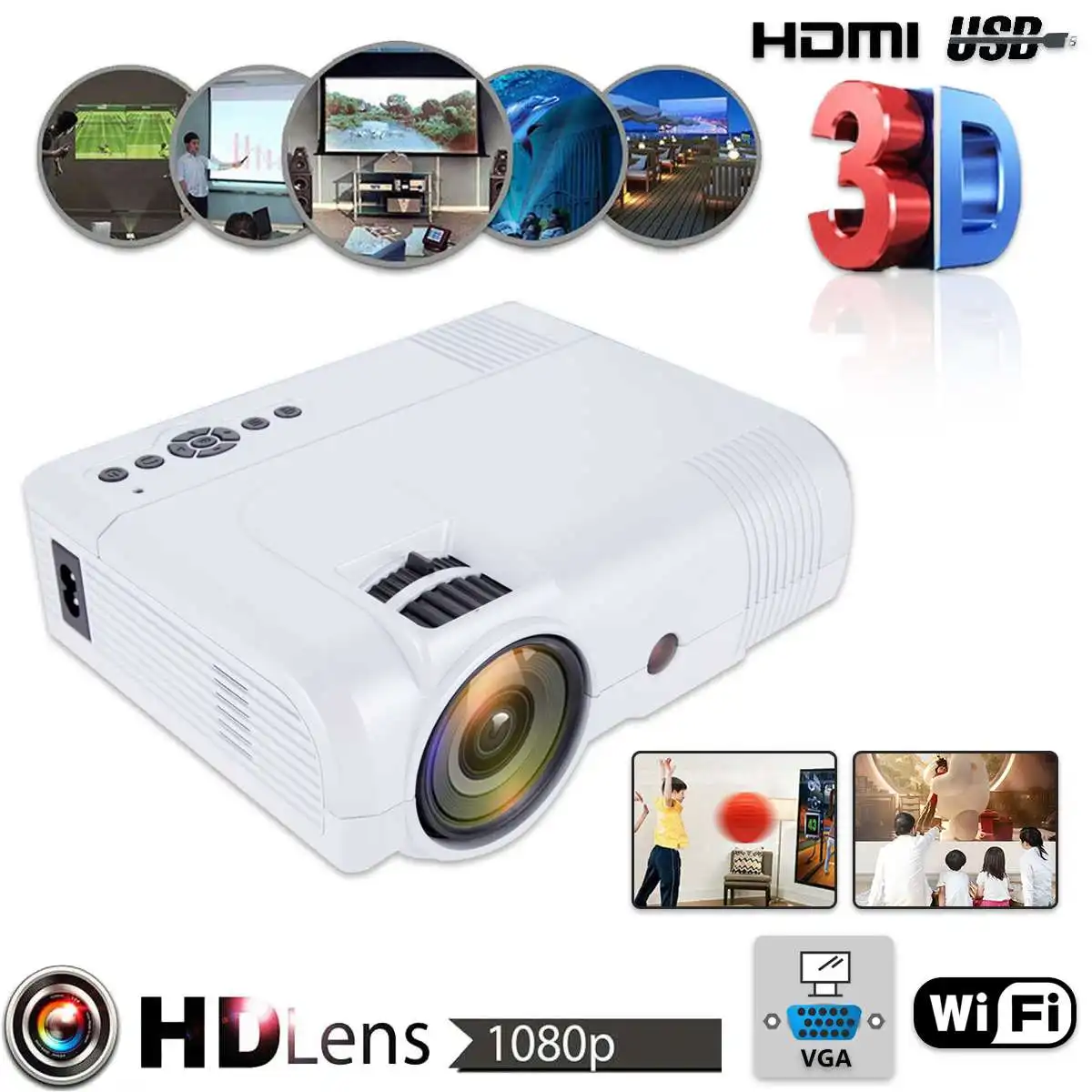 

3D 1080P L8 WiFi Version Mini Projector Full HD Home Theater Projector Multimedia VGA USB HDMI LED Projector