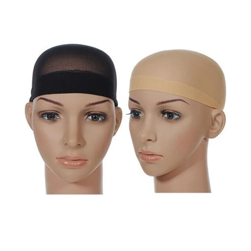 2 Pcs Wig Cap Breathable Stretchable Nylon Stretch Stocking Cap Nude Black Snood Glueless Dome Wig Cap Hairnets Hair