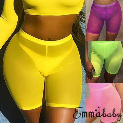 

Sexy Women Summer Mesh Casual transparent Shorts High Waist Short Sports