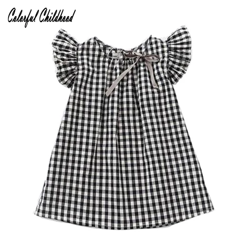 Black White Flare Sleeve Kids Dresses For Girls Clothing Summer Elegant