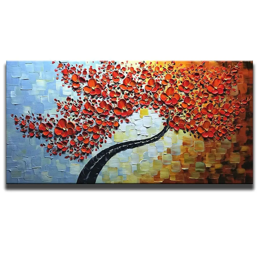 Online 100% Hand Gemalt 3D Öl Gemälde Ahorn Baum Bilder Home Decor Red Kunstwerk Leinwand Wand Kunst Kein Gestaltet Abstrakte