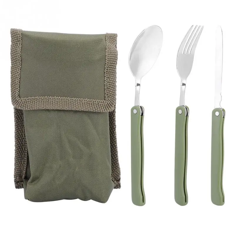 3 Pcs Outdoor Tableware Stainless Steel Folding Fork Knife Spoon