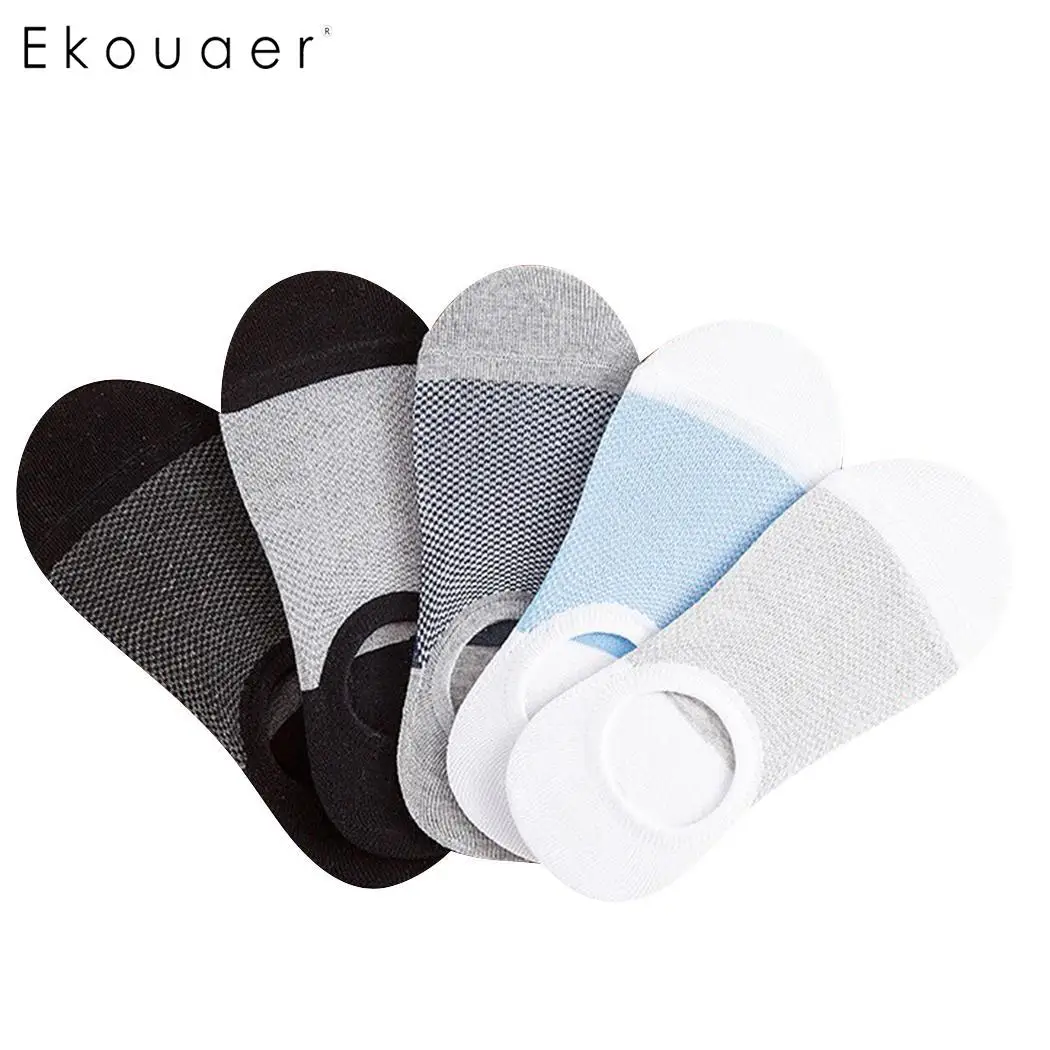Ekouaer 5 пар/лот Мужские дышащие невидимые хлопковые носки нескользящая Лодыжка