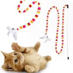 Игрушка кошка Радуга полоса ткани игрушка для кошек с искусственным Перо хвоста колокольчиками забавный кот Полюс
