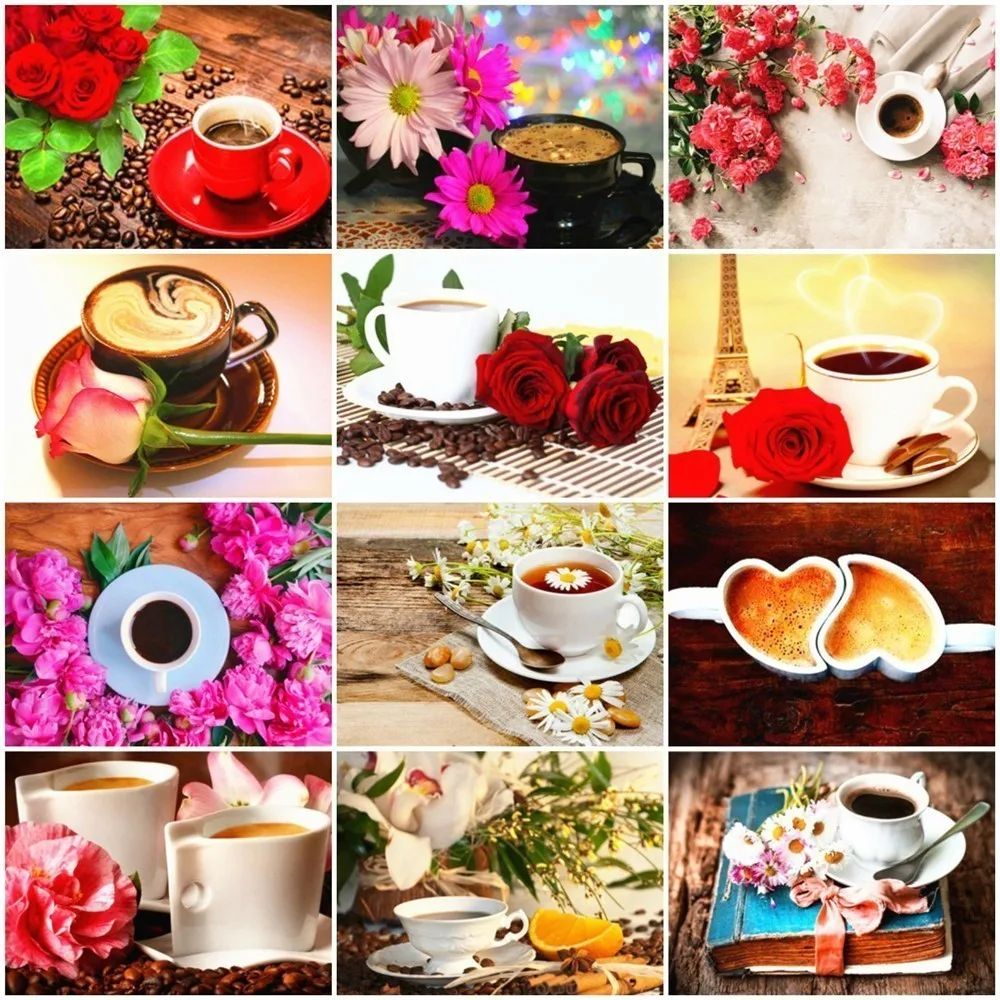 

Huacan 5D DIY Diamond Painting Full Display Scenic Coffee Diamond Embroidery Sale Mosaic Rhinestone Picture Home Decor Gift