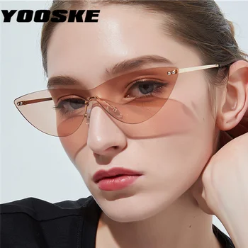 

YOOSKE Cat Eye Sunglasses for Women Fashoin Metal Rimless Sun Glasses Men Retro Brand Glasses Ladies Trendy Mirror Eyewear