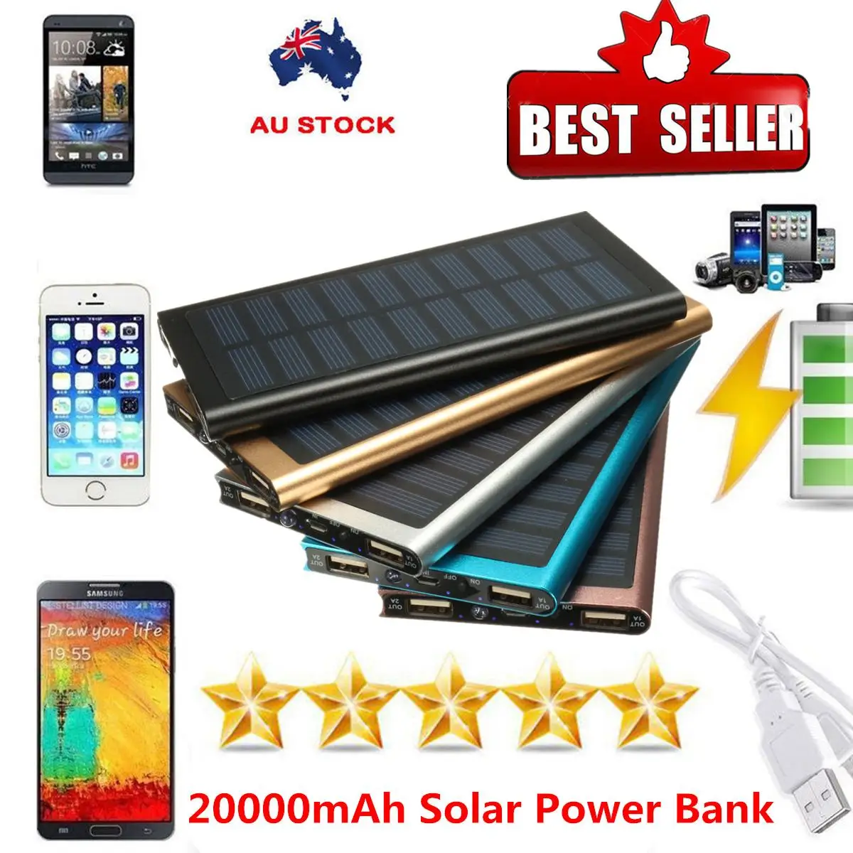 

Kinco 8000mAh Ultrathin Solar Battery Charger Power Bank For iPhone Tablets Smart Phone