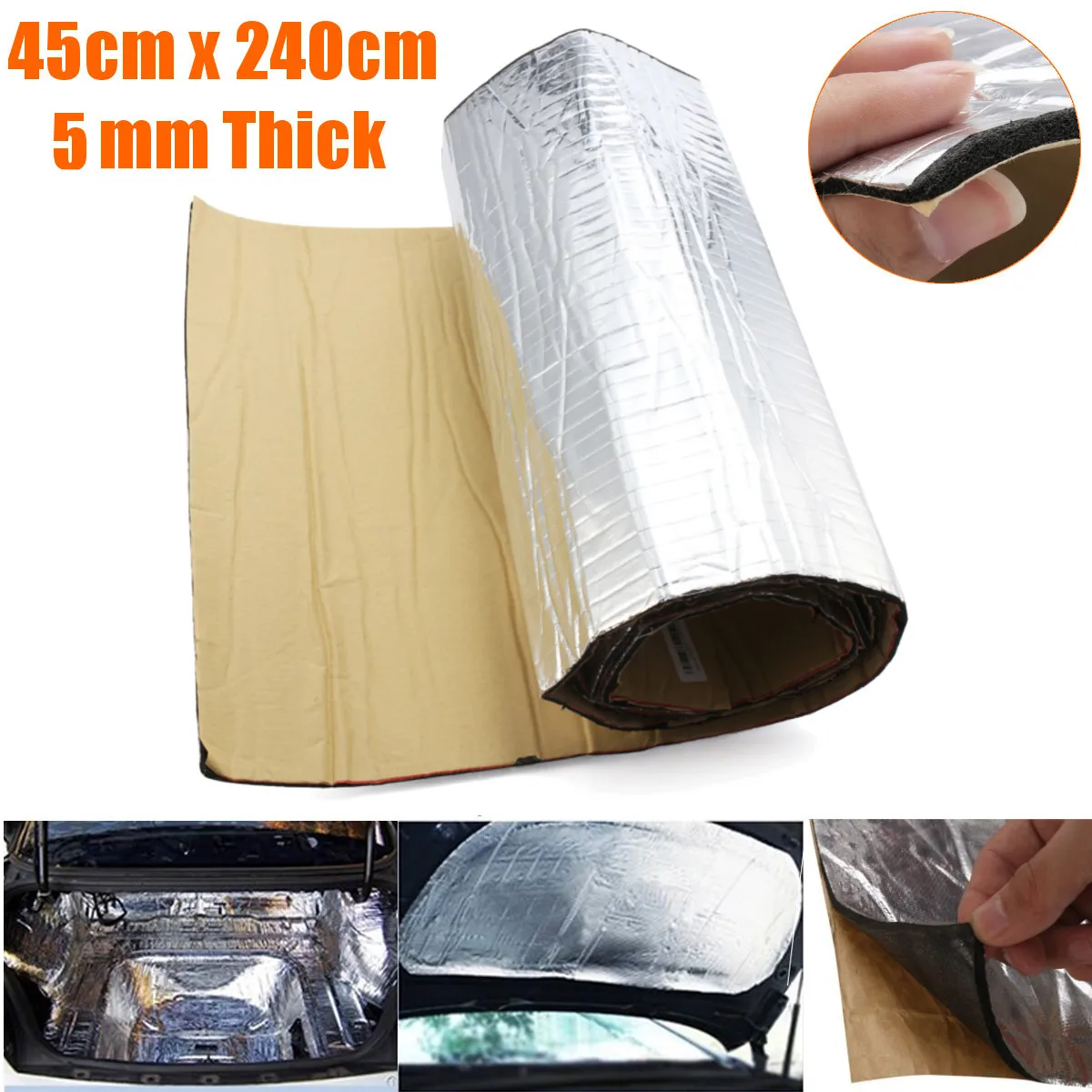 

240*45cm Car Sound Noise Insulation Mat Heat Proof Material Self Adhesive Sound Deadener for Hood Engine Firewall Aluminum Spong