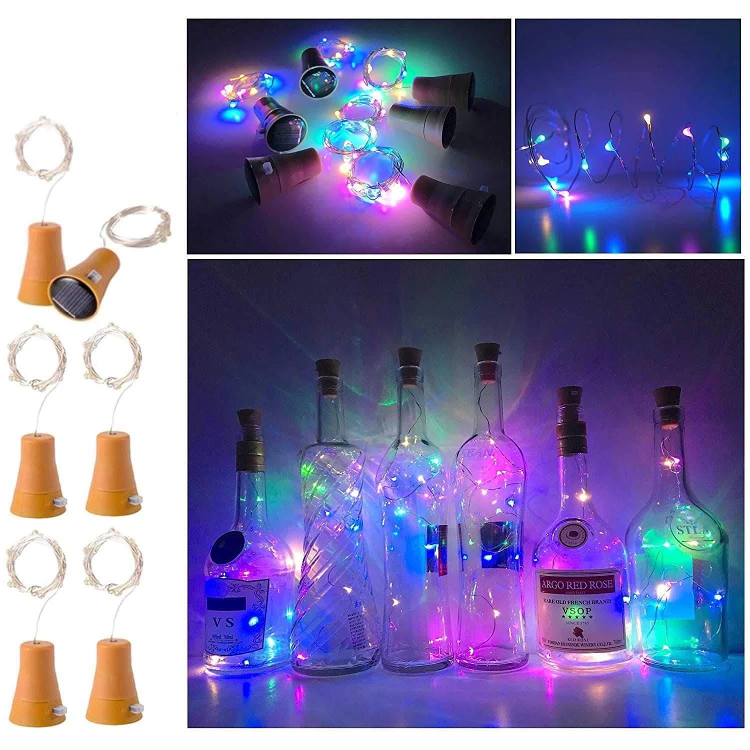 6 Pack Solar Powered Wine Bottle Lights, 10 LED Waterproof Colorful