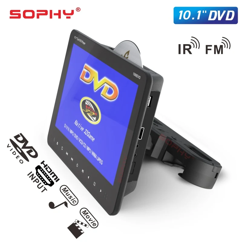 10 1 дюймовый автомобильный монитор DVD/USB/SD/MP5/FM ИК передатчик/игра/HDMI видео