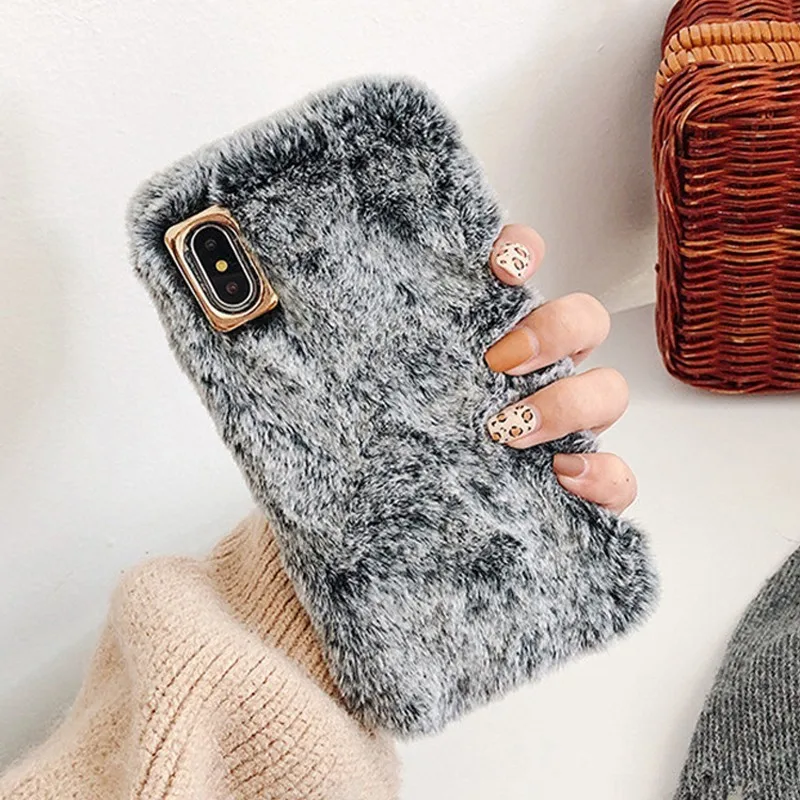 Роскошный чехол из кроличьего меха для iPhone X XS Max XR 8 7 6 6S Plus Модный с блестящими