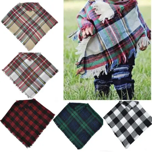 

Kids Toddler Jacket Girl Boy Winter Warm Plaid Wool Scarf Tippet Cappa Baby Toddler 3-5T
