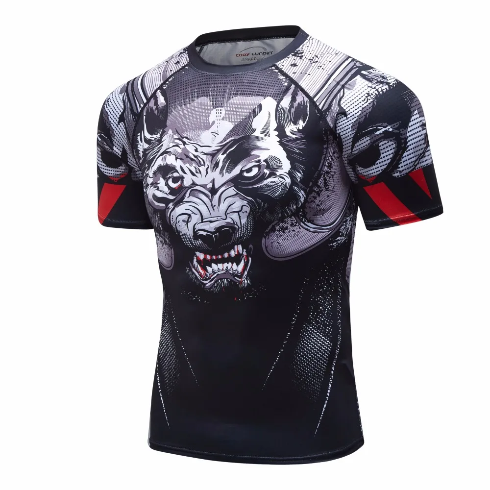 

Men's Tights Compression Shirt Wolf Head Short Sleeve T-Shirt Fitness Shirt Full Print Knit MMA Rashguard Sports Top Wolf Head