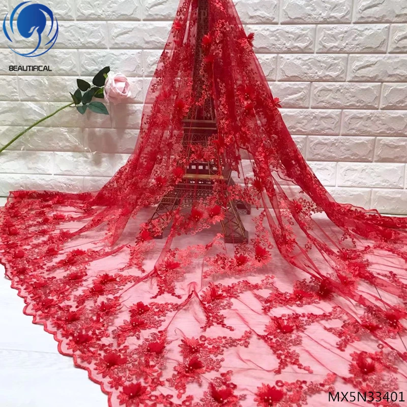 Красивая 3D Красная кружевная ткань с вышивкой и кружевной аппликацией 3d цветок