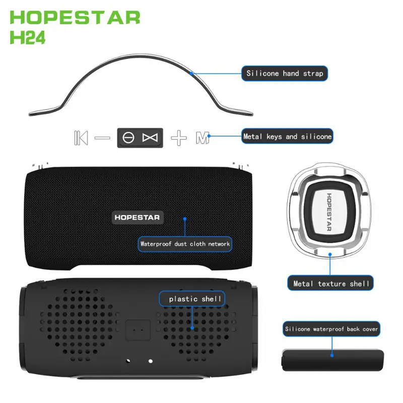 Hopestar H24 Портативный беспроводной Bluetooth динамик 10 Вт на открытом воздухе водонепроницаемый полный спектр стерео громкий динамик Альпинизм динамик s