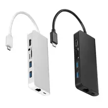 8 в 1 type C концентратор type-C к HDMI VGA RJ45 аудио TF карта USB3.0 PD адаптер