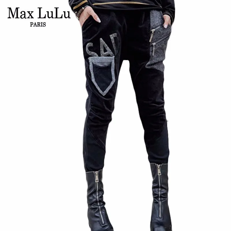 Max LuLu, модные корейские женские разорванный Гарем Штаны, женские джинсовые черные джинсы с узором, женские штаны на молнии