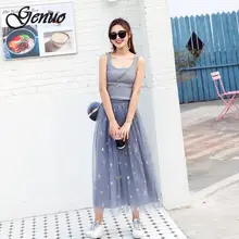 Юбки из тюля с вышивкой Женская летняя юбка средней длины Женская эластичная плиссированная юбка-пачка с завышенной талией Элегантная юбка из тюля jupe femme черного цвета