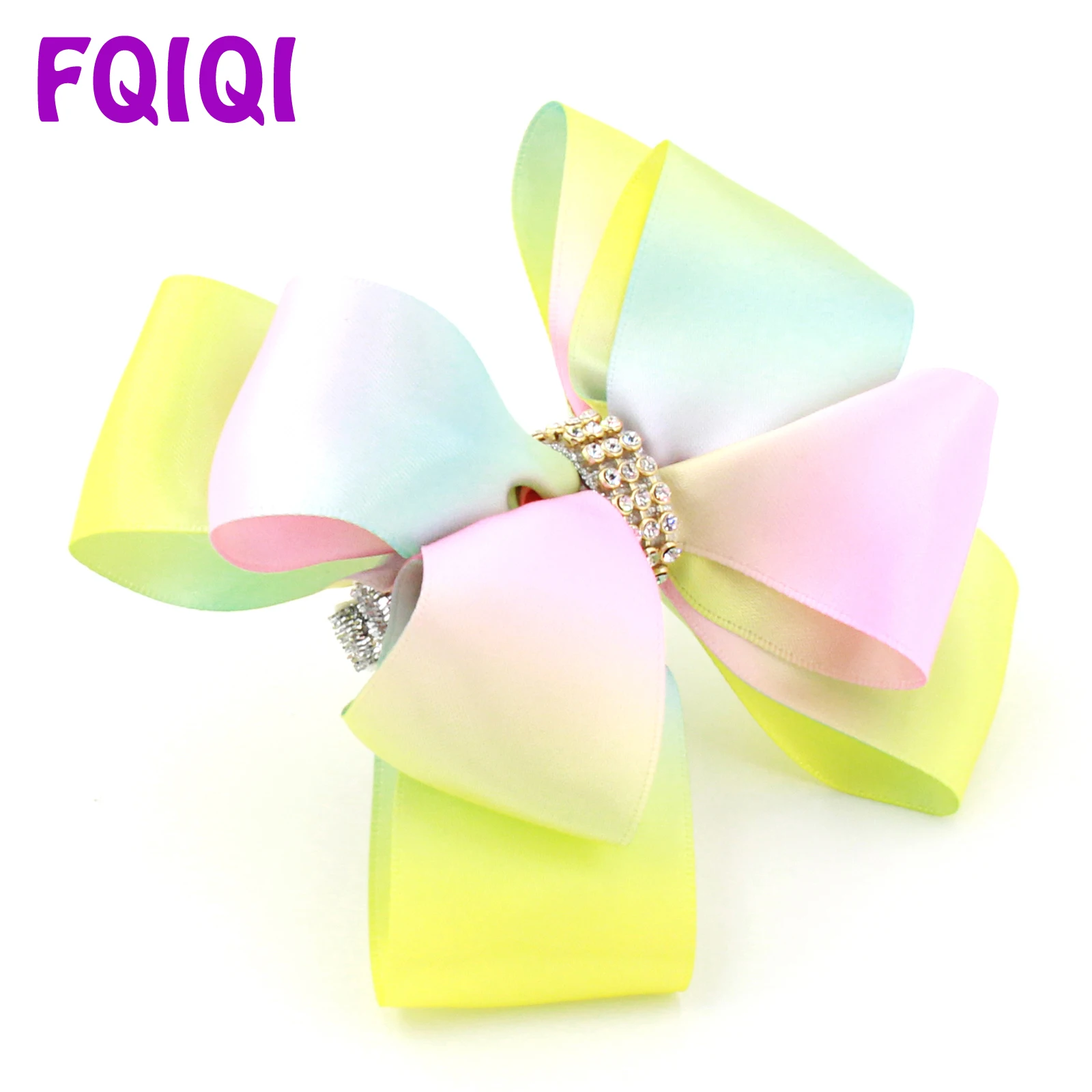 FQIQI 5 Inch Large Rainbow Hair Bow Pins For Girls Handmade Baby Headband Dance Party Kids Accessories Ribbon Knot | Детская одежда и