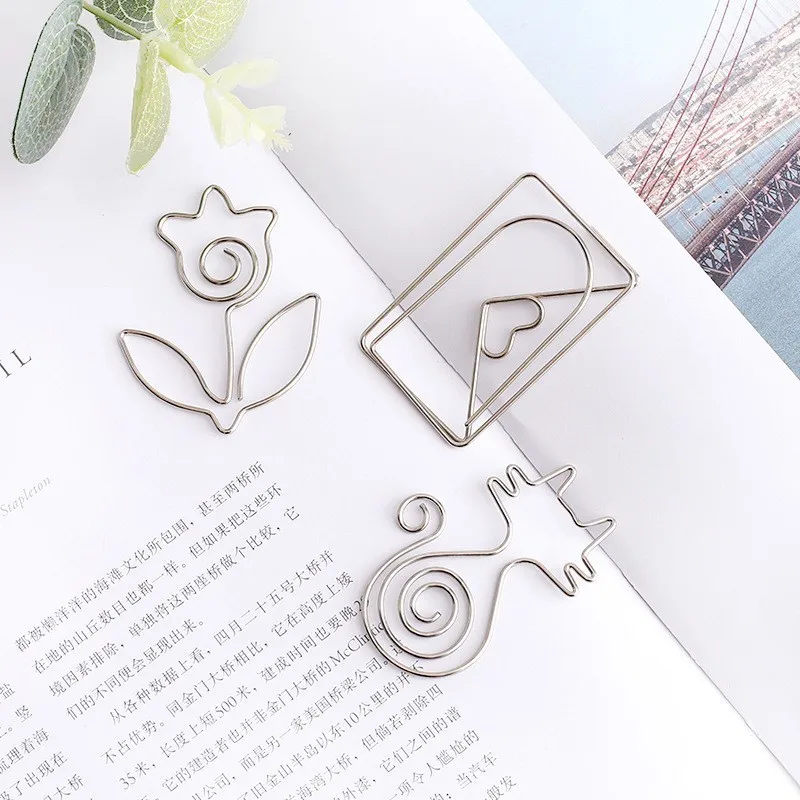 

SIXONE 5 Parts / Los Silver Metal Clips Camera Cat Heart Form Envelope Paper Silver Color Funny Kawaii Bookmark Marking Clip