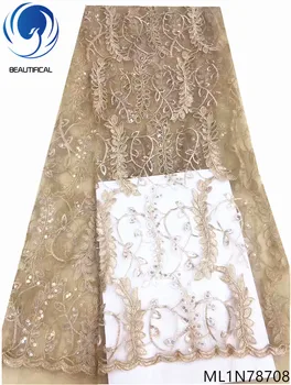 

BEAUTIFICAL sequins french lace 5 yards free shipping quality african net lace fabric tulle ML1N787
