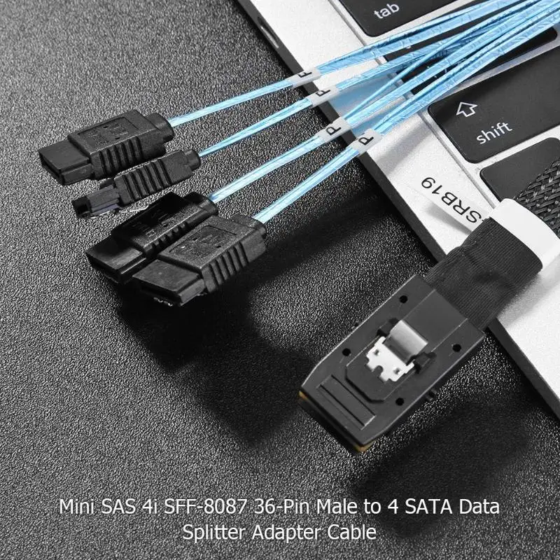 

ALLOYSEED 0.3m Digital Data Cables Mini SAS 4i SFF-8087 36P 36-Pin Male to 4 SATA 7-Pin Data Splitter Adapter Cable Wire Cord