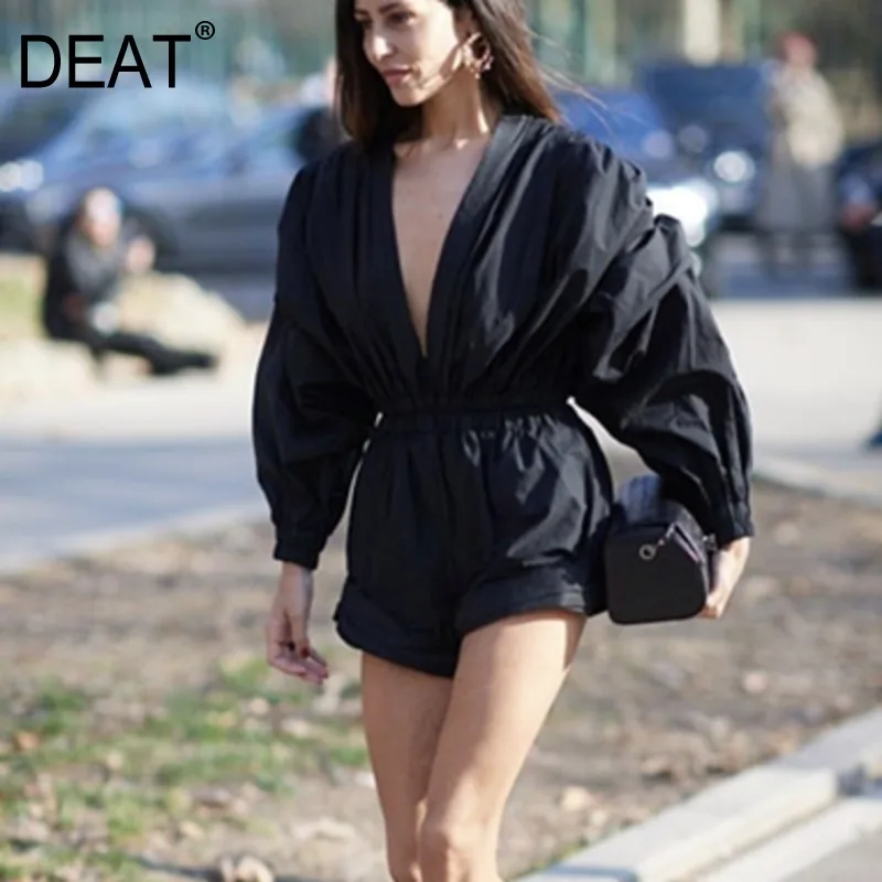 DEAT 2020 New Spring Fashion Women Clothing Europe V-neck Lantern Sleeves High Waist Vintage Sexy Jumpsuit WE01701M DEAT 2020 New Spring Fashion Women Clothing Europe V-neck Lantern Sleeves High Waist Vintage Sexy Jumpsuit WE01701M
