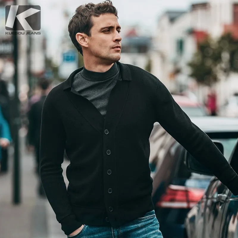 

Autumn Men Sweater Black Color Button Solid Cardigan For Man Fashion Slim Brand Clothing 2018 New Male Wear Knitted Coat 18022