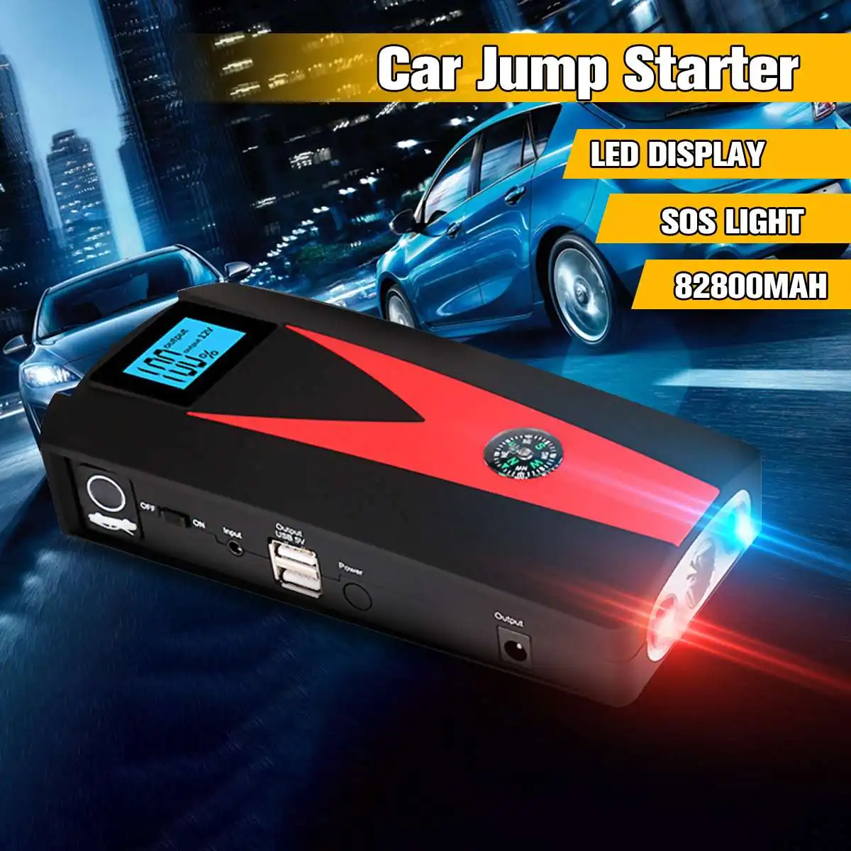 

12V 82800mAh LED Car Jump Start Starter Power Bank Booster 2 USB Charger Battery Waterproof Car Battery Charger Starting Device