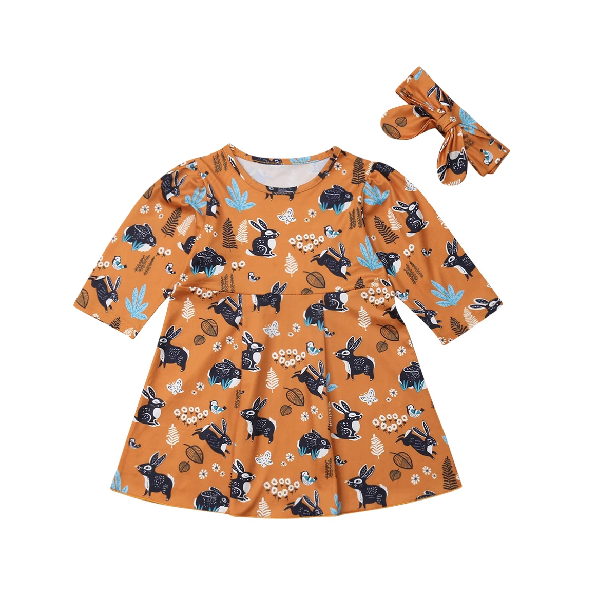 

2018 Cute Kids Baby Girl Bunny Outfits Rabbits Print Pageant Party Tutu Princess Dress Bow Headband 2Pcs Sets Fall Clothes 6M-4Y