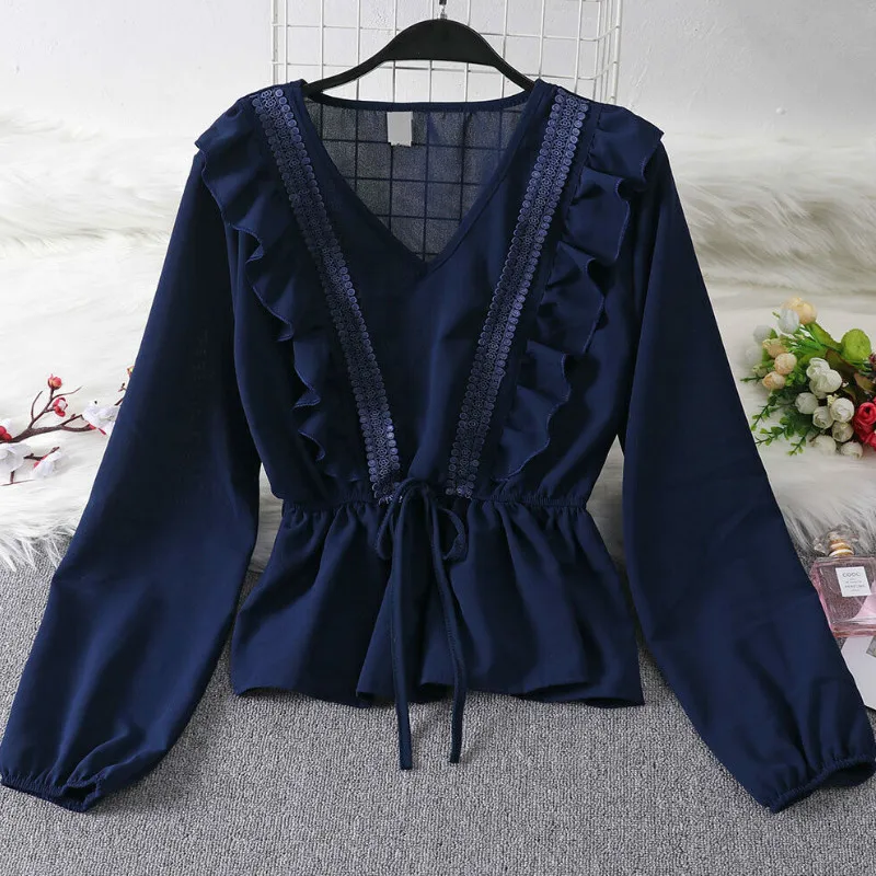 

Summer Women V-Neck Ruffle Chiffon Casual Loose Blouse