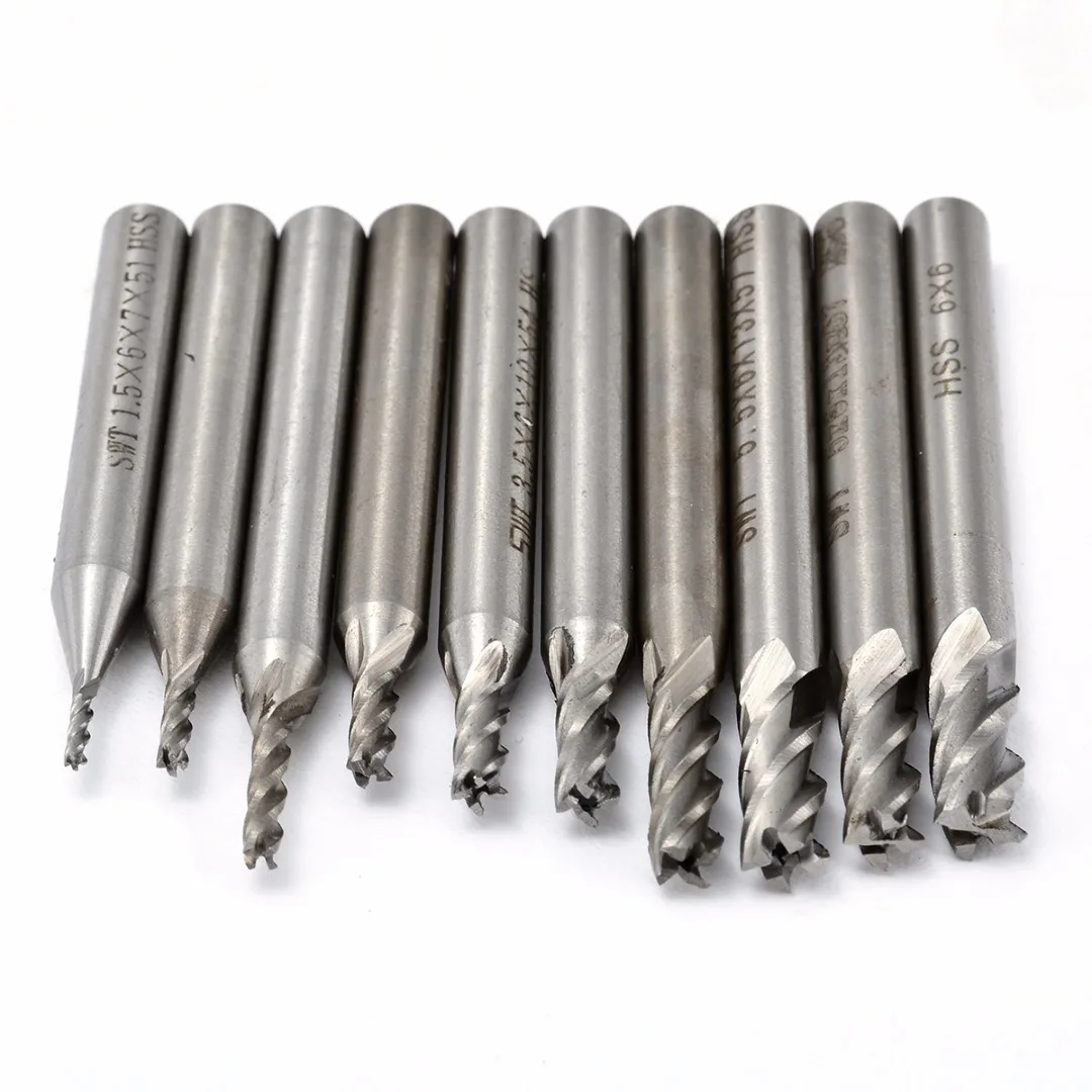 10Pcs HSS 4 Flute Milling Cutter 1 5 6mm End Mill Tool Set Straight Shank font