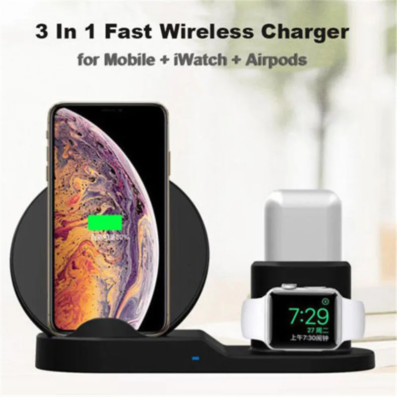 

3 in 1 QI Fast Wireless Charge Stand For Apple Watch iPhone Xs Max 8 Plus Airpod Stylish Design High Quality