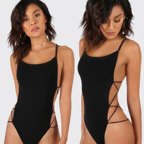 

Sexy Women V Neck Lace Up Bandage Bodysuit Leotard Lingerie Romper Tops Jumpsuit