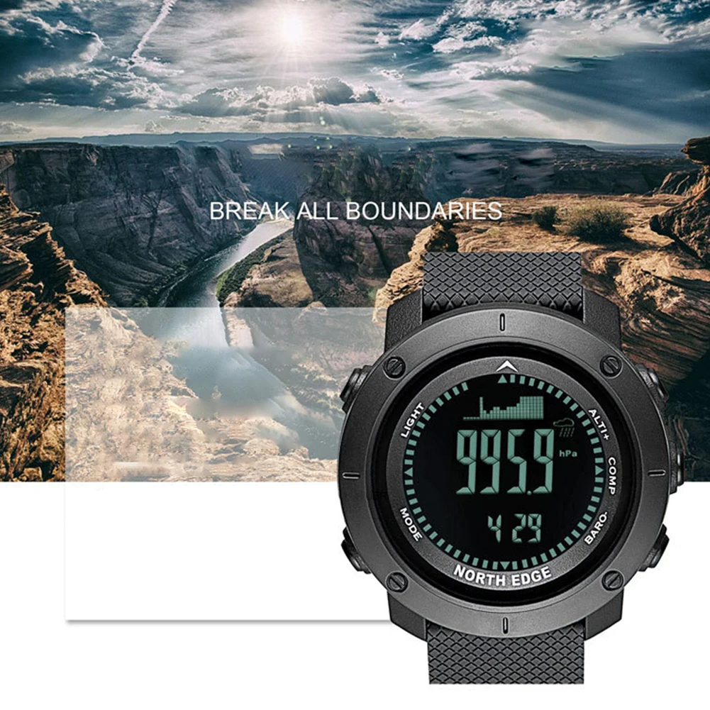 

Men Outdoor Sports Button Battery Smart Watch Black Backlight Multifunctional Weather Forecast Digital Display For North Edge