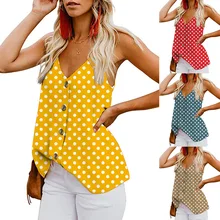 2019 hot selling Spring and summer Sexy Polka Dot Printed Button Top Camis top V-neck 4 colors Top suit for lady 2019 hot selling Spring and summer Sexy Polka Dot Printed Button Top Camis top V-neck 4 colors Top suit for lady