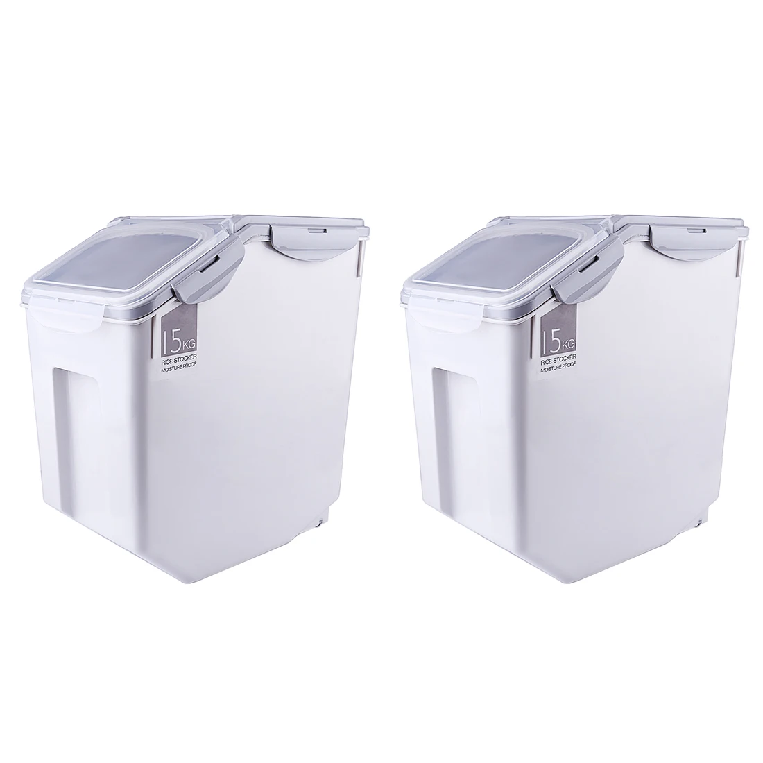 

New 2Pcs 20L Domestic Sealed Rice Storage Container Rice Storage Box Moistureproof Cereal Grain Organizer Box For Kitchen - Grey