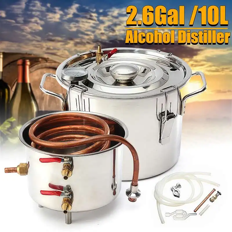 

10L DIY Home Distiller Moonshine Alcohol Stainless Copper Water Wine Essential Oil Brewing Kit