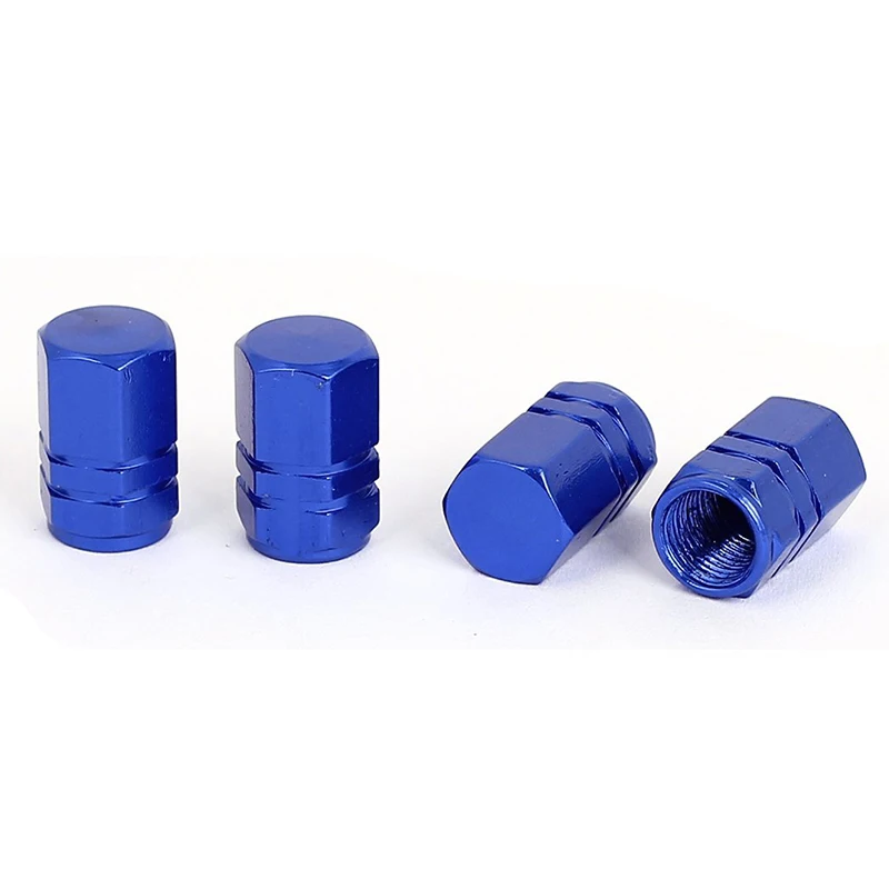 

4 pcs. Blue Metal Hexagon Car Auto Tire Tire Valve Cover