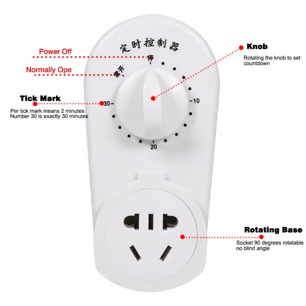 bomba de alto rendimiento 120 minutos interruptor AC 220 V 30//60//120 min Temporizador de cuenta atr/ás temporizador control mec/ánico de cuenta atr/ás temporizador de enchufe
