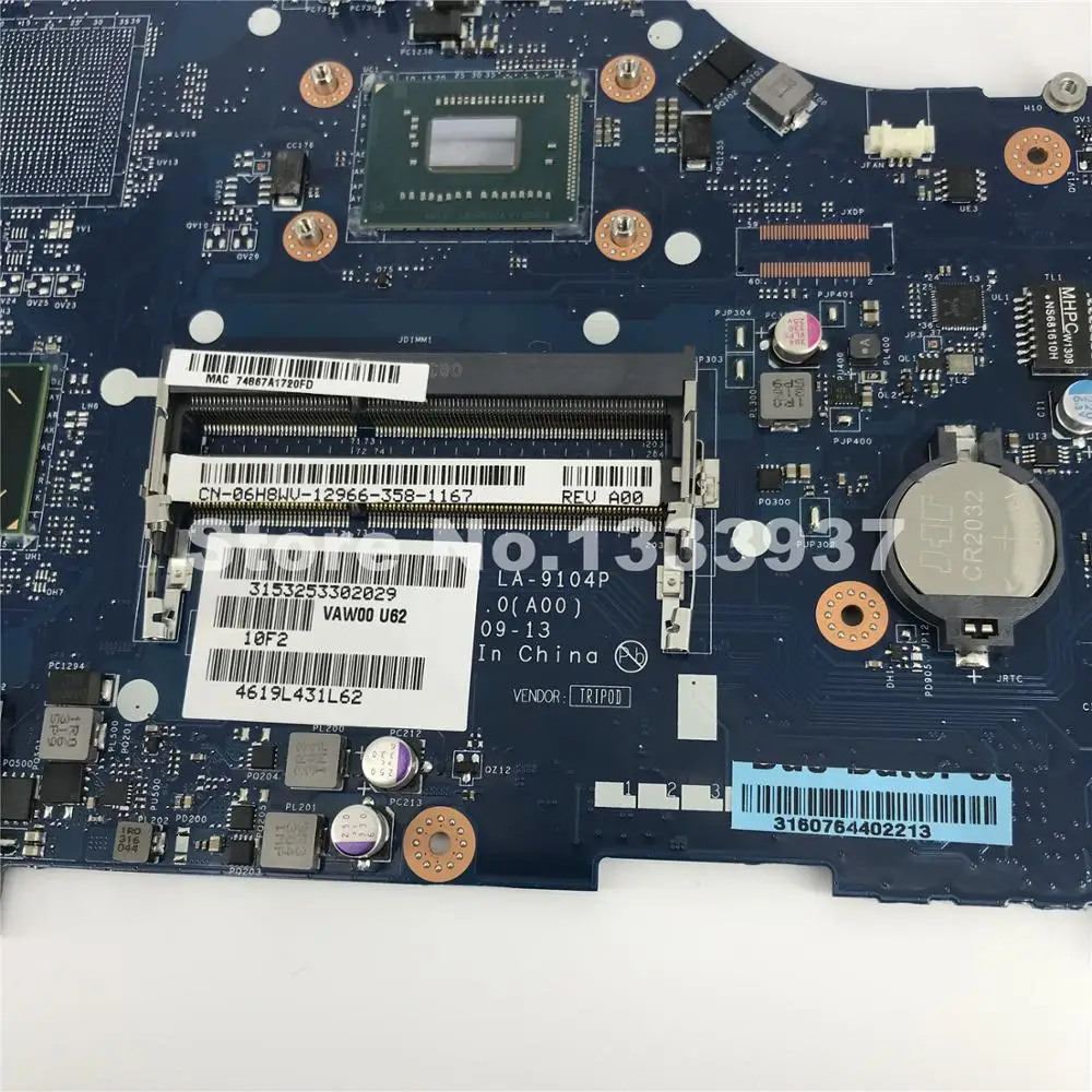 Материнская плата для ноутбука Dell inspiron 15 3521 5521 SR109 1007U CPU DDR3 VAW00 LA 9104P 06H8WV