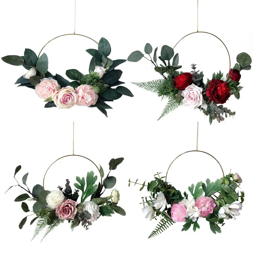 DIY Artificial Flower Garland Rose Wreath Home Wedding Garden Party Decor Hanging Door Heart Shaped Festival Flores | Дом и сад