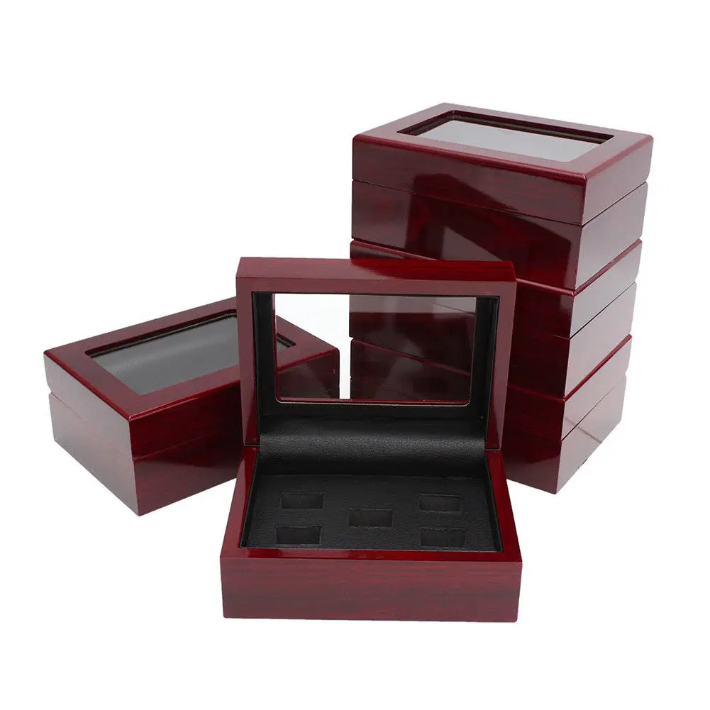 

2019 Hot Solid Wooden Display Box for World Series Cup Championship Ring 1 3 4 5 holes