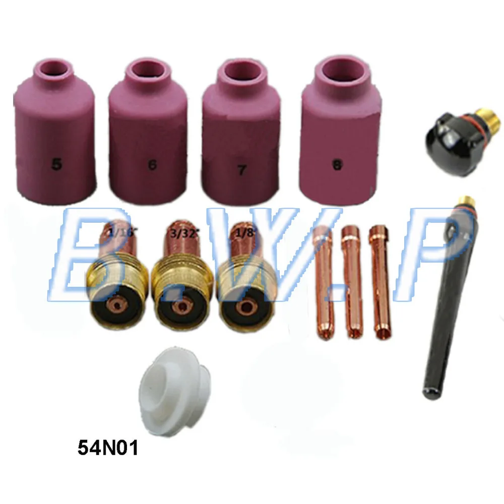 

TIG WP17 WP18 WP26 Series Torch Consumables KIT With Gas Lens Insulator Nozzle Collet Body Back Cap, 15pcs