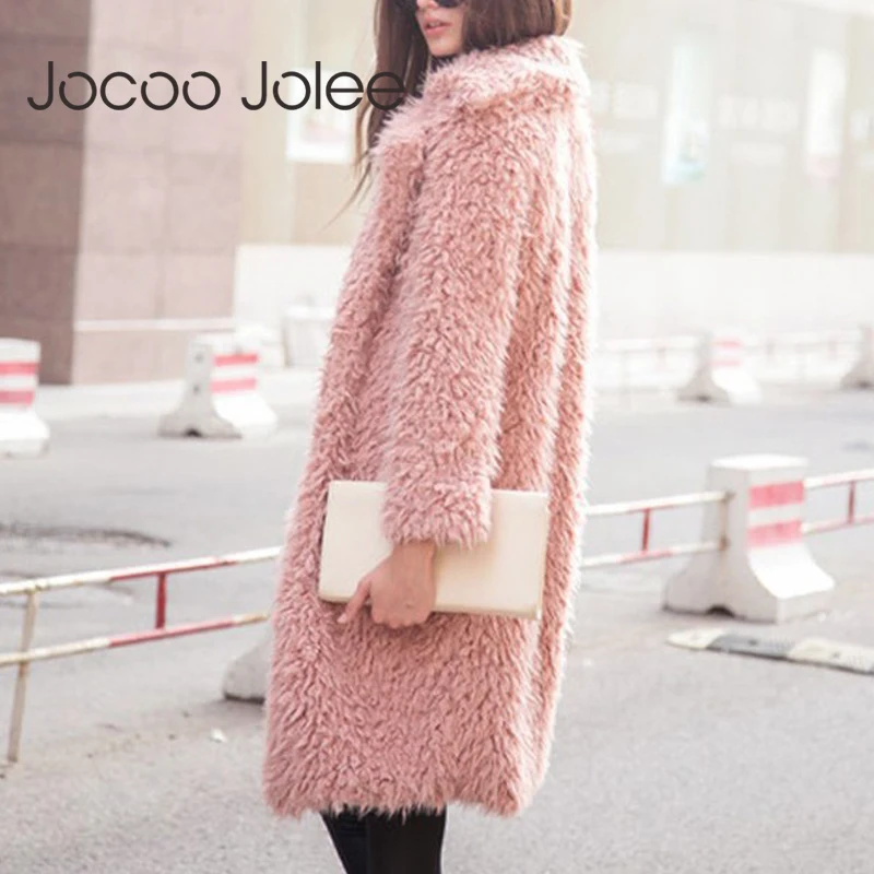 

Jocoo Jolee Women Thicken Winter Jacket Women's Fashionable Coat Cardigan Fluffy Long Faux Fur Coat European Style outerwear
